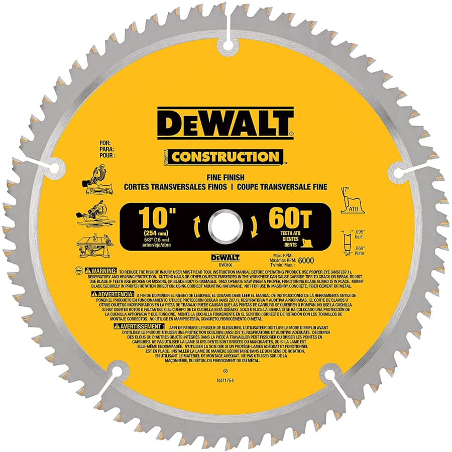 DeWalt 10" 5/8" Carbide Circular Saw Blade for $20 DeWalt 10" 5/8" Carbide Circular Saw Blade for $20
