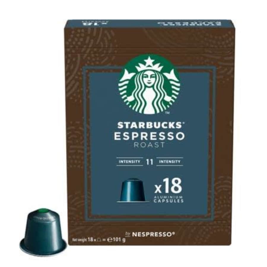 Starbucks Nespresso Pods, Espresso Dark Roast, 18 Capsules, Original Line Machine Only for $12