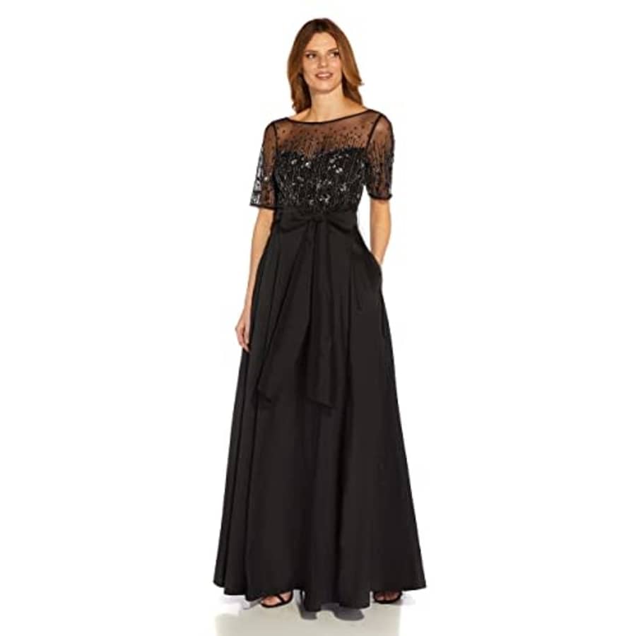 Adrianna Papell Women's Beaded MESH and Taffeta Gown, Black, 16 for $301