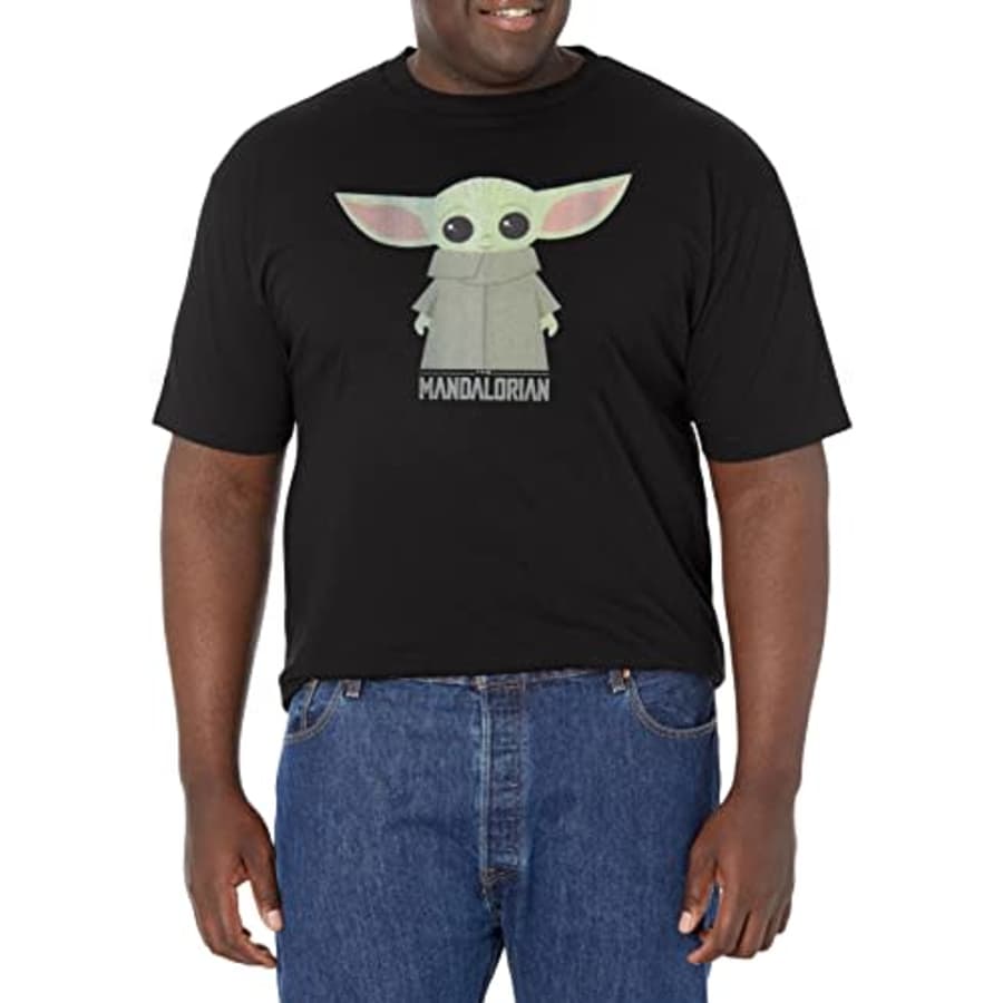 Star Wars Big & Tall Mandalorian The Child Cute Stance Men's Tops Short Sleeve Tee Shirt, Black, for $22