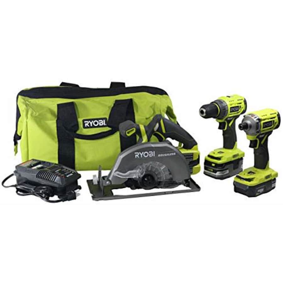 Ryobi P1837 18V One+ Cordless Brushless 3 Tool Combo Contractor Kit (9 pieces: Drill/Driver, Impact for $299 Ryobi P1837 18V One+ Cordless Brushless 3 Tool Combo Contractor Kit (9 pieces: Drill/Driver, Impact for $299
