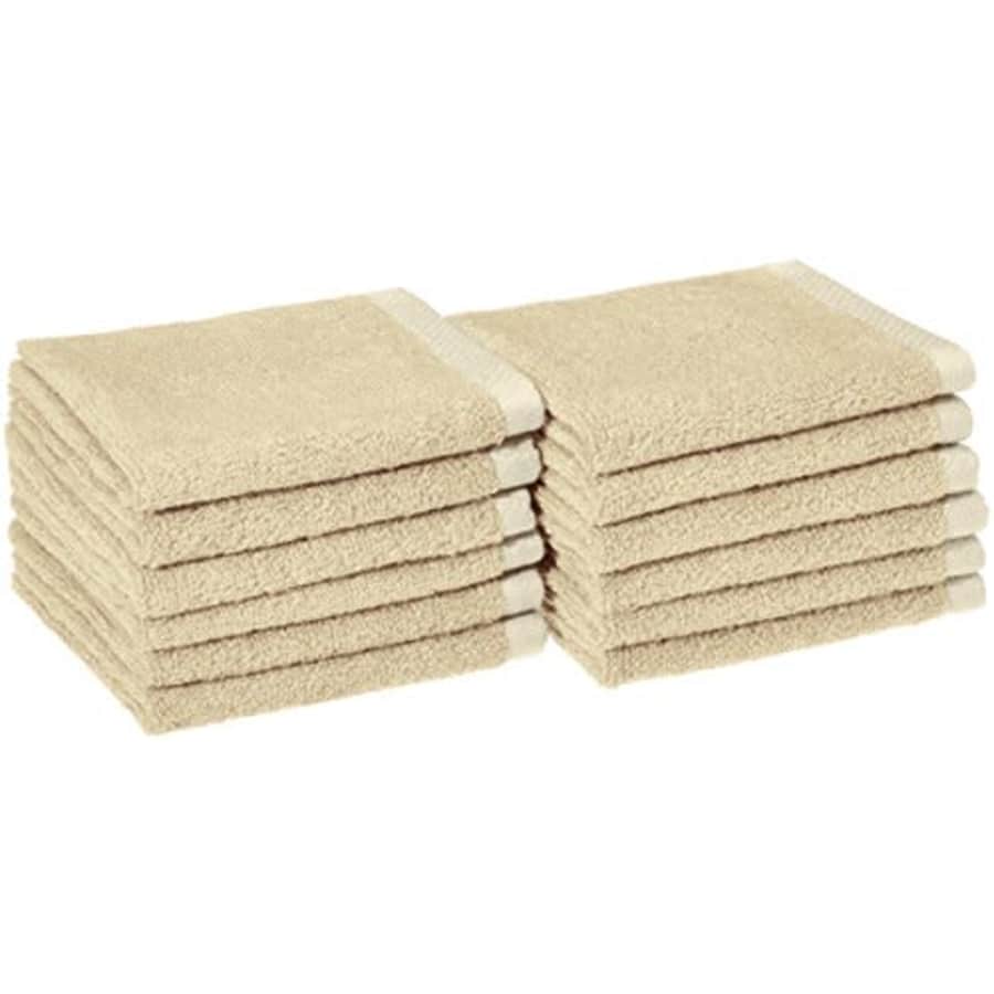 Amazon Basics Quick-Dry, Luxurious, Soft, 100% Cotton Towels, Linen - Set of 12 Washcloths for $22