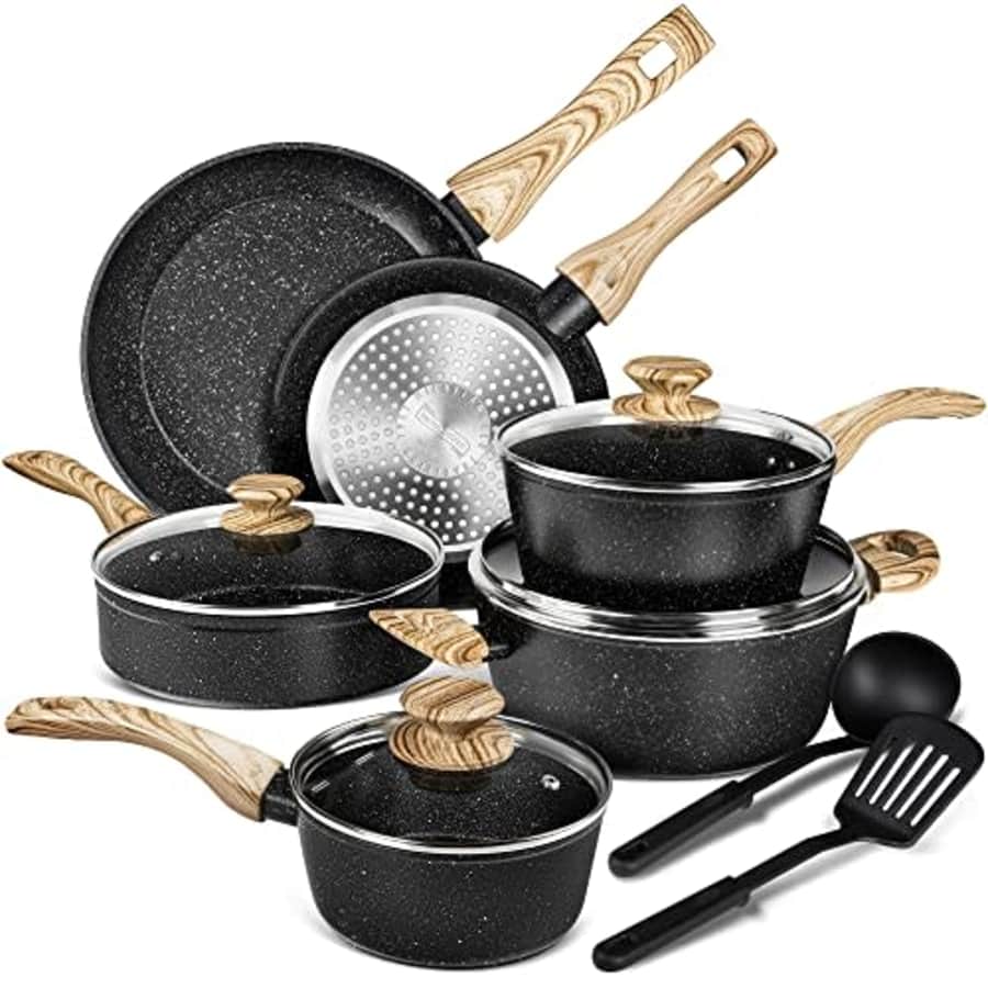 MICHELANGELO Pots and Pans Set Nonstick, Kitchen Cookware Sets with Black Granite Coating, Non for $120 MICHELANGELO Pots and Pans Set Nonstick, Kitchen Cookware Sets with Black Granite Coating, Non for $120