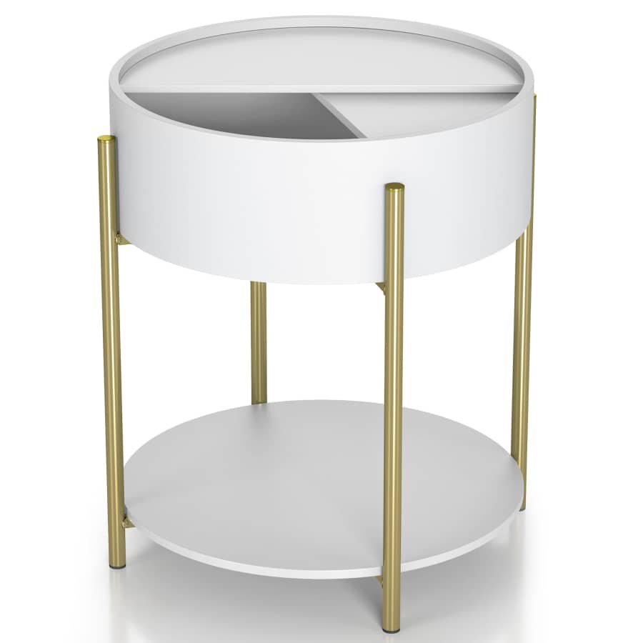 Sinti Modern White 20" Round Storage End Table for $40