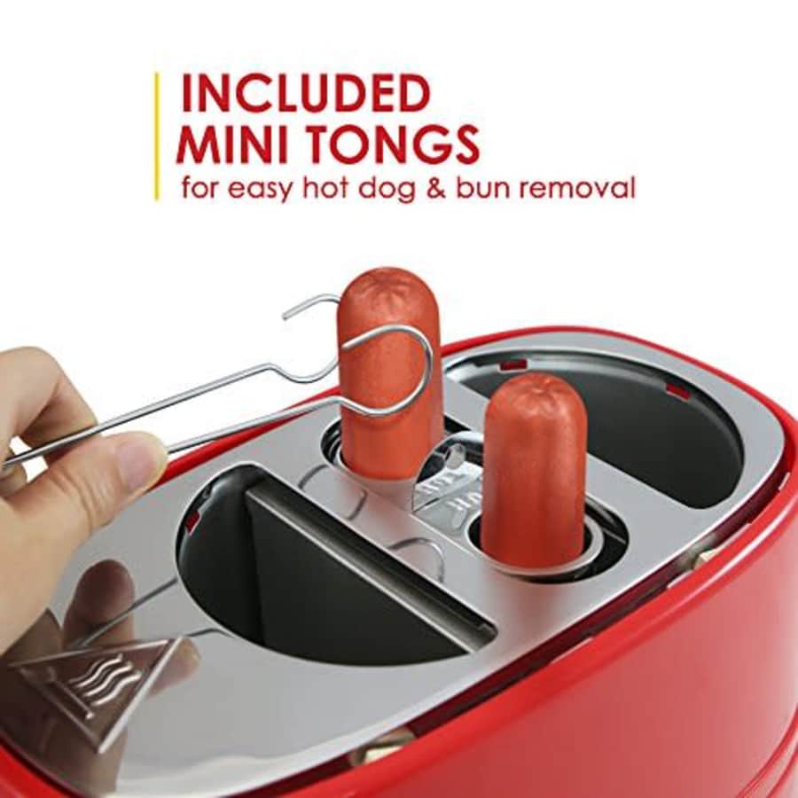 Elite Gourmet ECT-542R Retro Pop-Up Hot Dog and Bun Toaster Cooker Machine with Tongs, Heat Veggie for $60