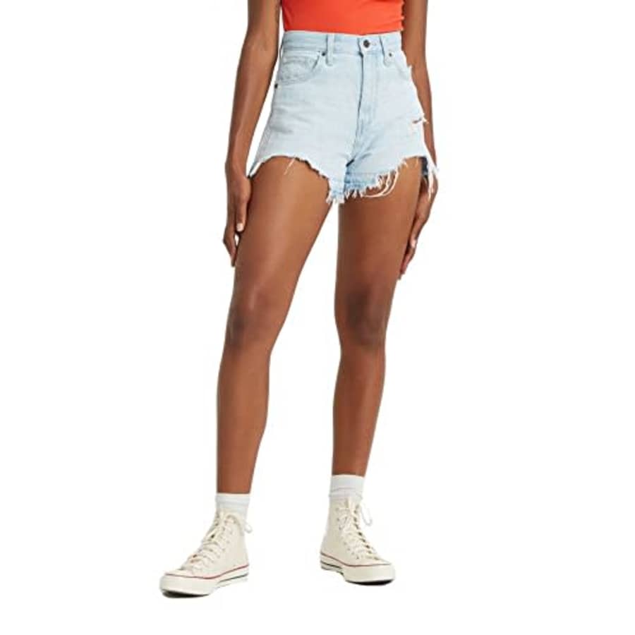 Levi's Women's High Waisted Mom Shorts, (New) Light Indigo Destructed, 27 for $20