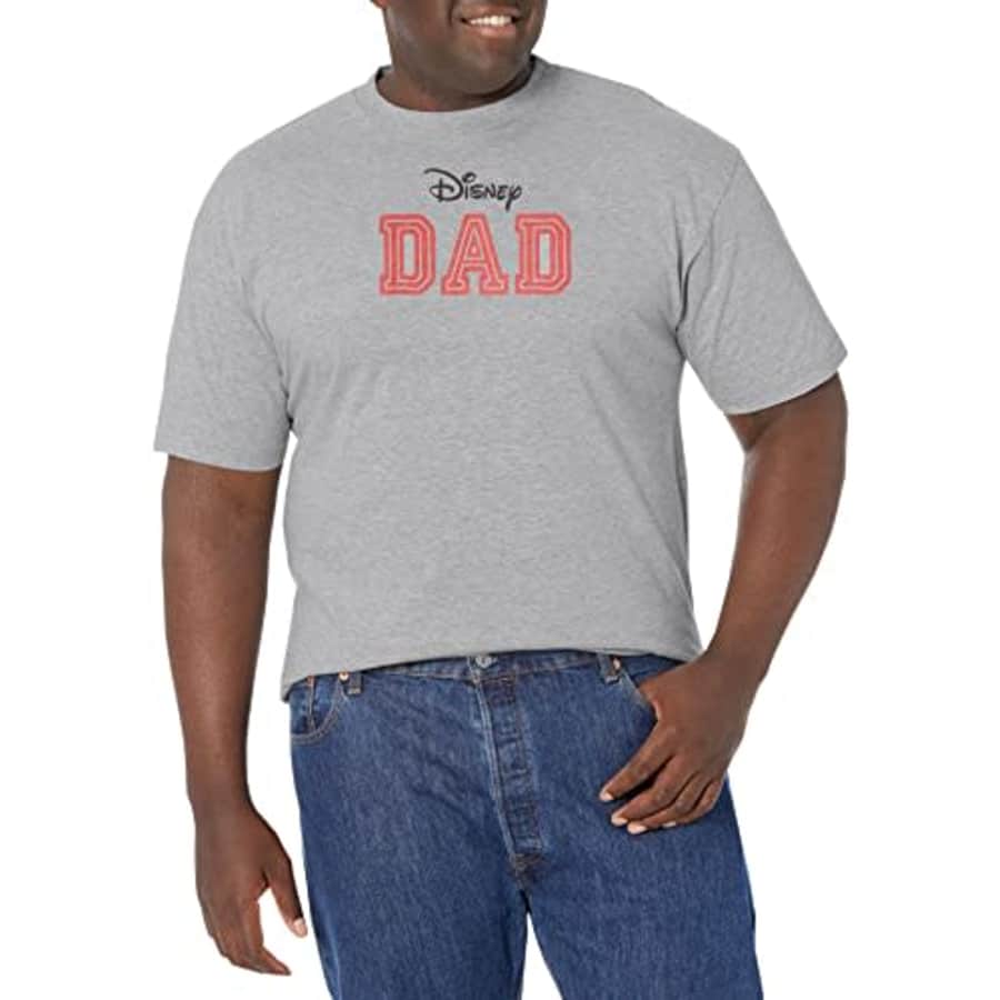 Disney Big Logo Dad Men's Tops Short Sleeve Tee Shirt, Athletic Heather, Large Tall for $7