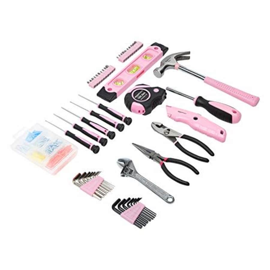 Amazon Basics Household Tool Set with Tool Storage Box - 150-Piece, Pink for $27