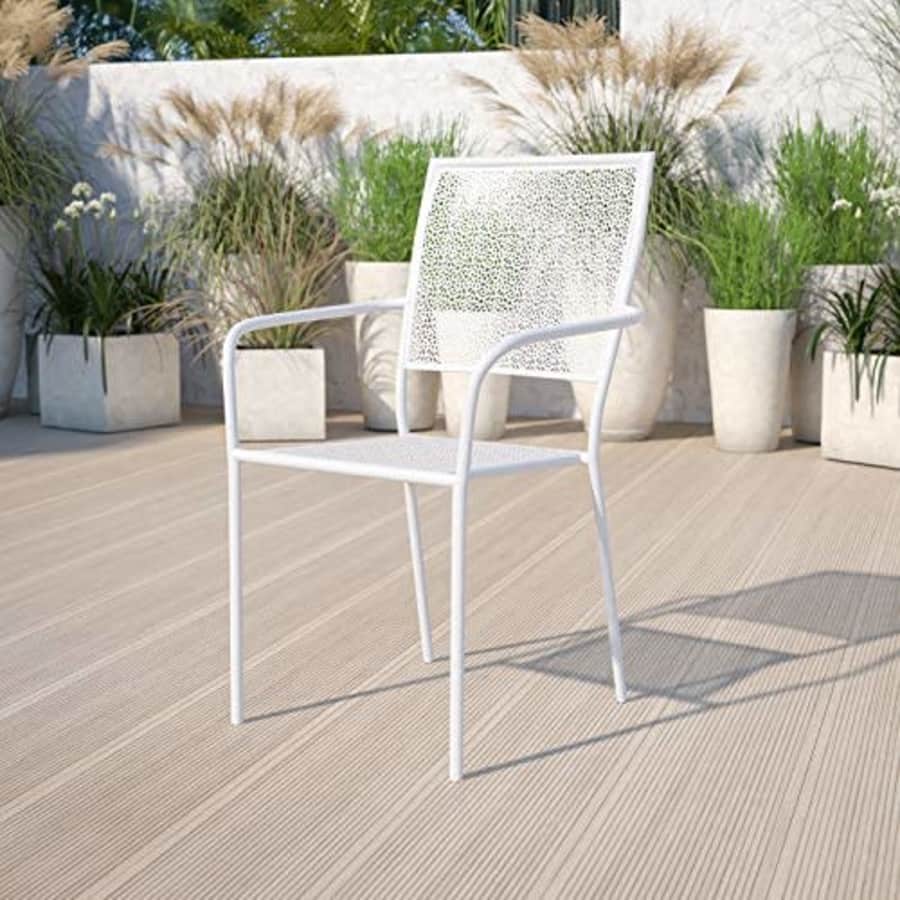 Flash Furniture Commercial Grade White Indoor-Outdoor Steel Patio Arm Chair with Square Back for $69 Flash Furniture Commercial Grade White Indoor-Outdoor Steel Patio Arm Chair with Square Back for $69