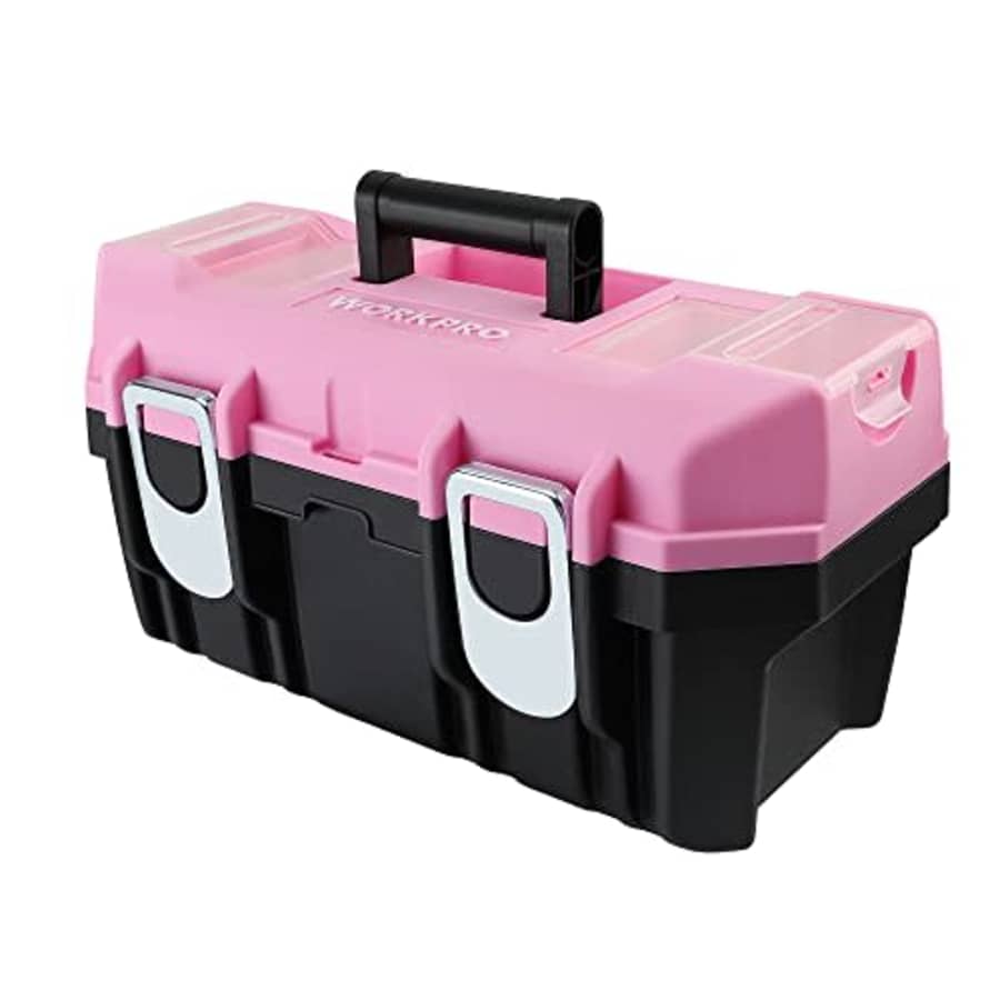 WORKPRO 16-inch Tool Box, Pink Plastic Toolbox with Metal Latch and Removable Tray, Small Tool for $37 WORKPRO 16-inch Tool Box, Pink Plastic Toolbox with Metal Latch and Removable Tray, Small Tool for $37