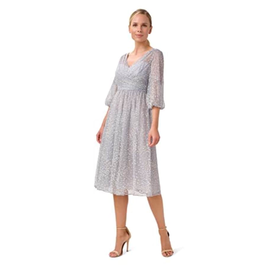 Adrianna Papell Women's Glitter MESH MIDI Dress, Dusty Blue, 12 for $78