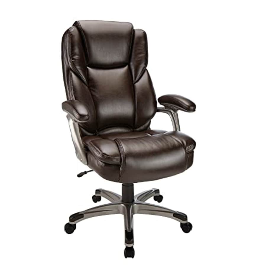Realspace Cressfield Bonded Leather High-Back Chair, Brown/Silver for $140 Realspace Cressfield Bonded Leather High-Back Chair, Brown/Silver for $140