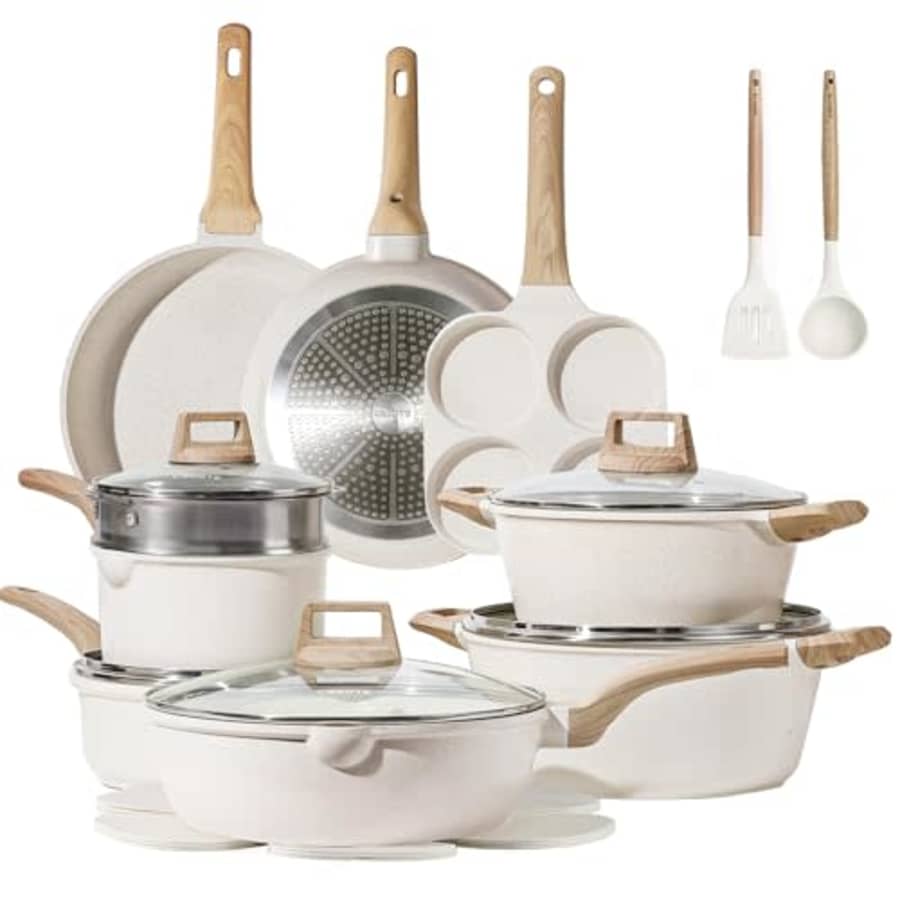 CAROTE Nonstick Cookware Sets, Pots and Pans Set White Granite, Induction Cookware 19 Pcs Non Stick for $110 CAROTE Nonstick Cookware Sets, Pots and Pans Set White Granite, Induction Cookware 19 Pcs Non Stick for $110