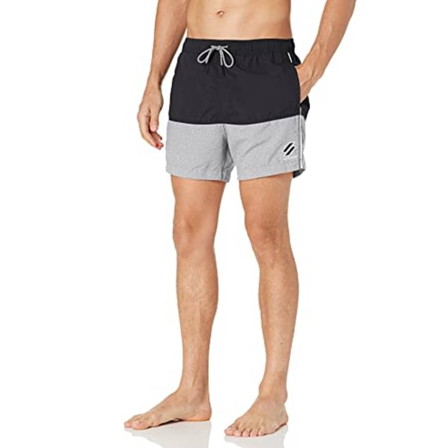Superdry Men's Standard Swim Trunks, Black/Grey Marl, M for $33