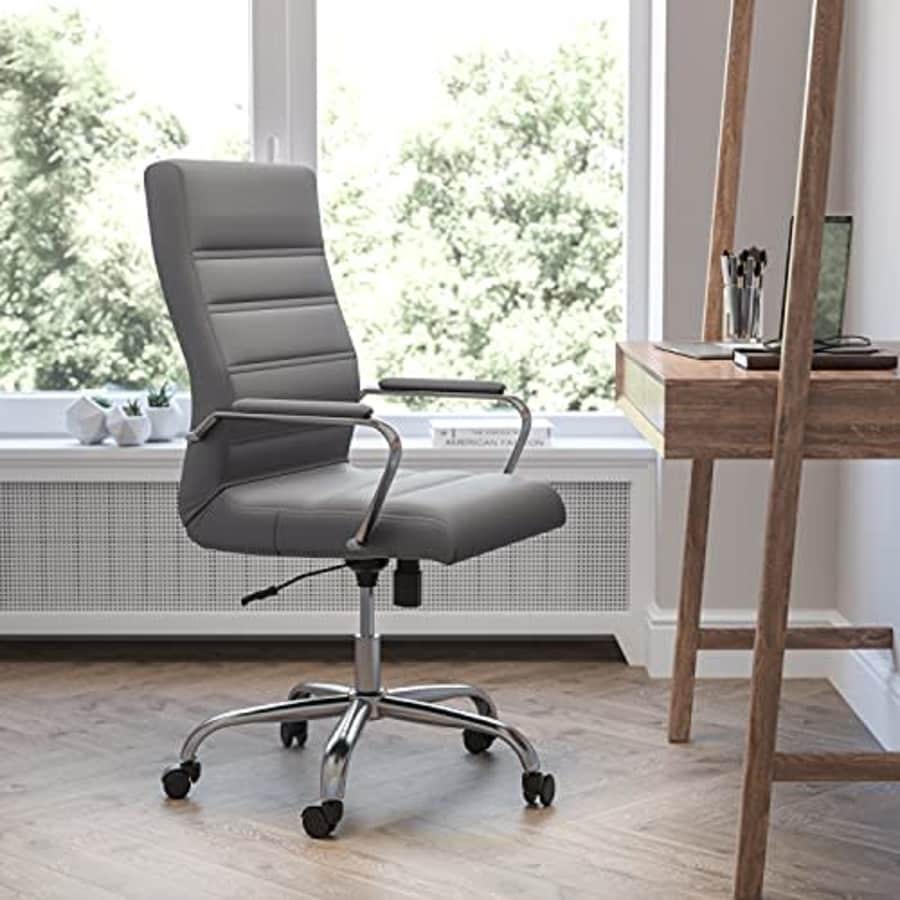 Flash Furniture High Back Desk Chair - Gray LeatherSoft Executive Swivel Office Chair with Chrome for $176 Flash Furniture High Back Desk Chair - Gray LeatherSoft Executive Swivel Office Chair with Chrome for $176