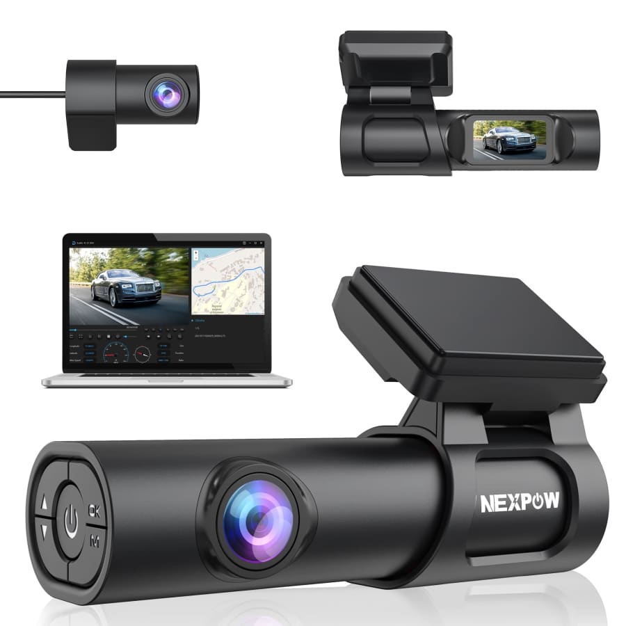 Nexpow Front and Rear Dash Cam Kit with Built-in GPS for $30