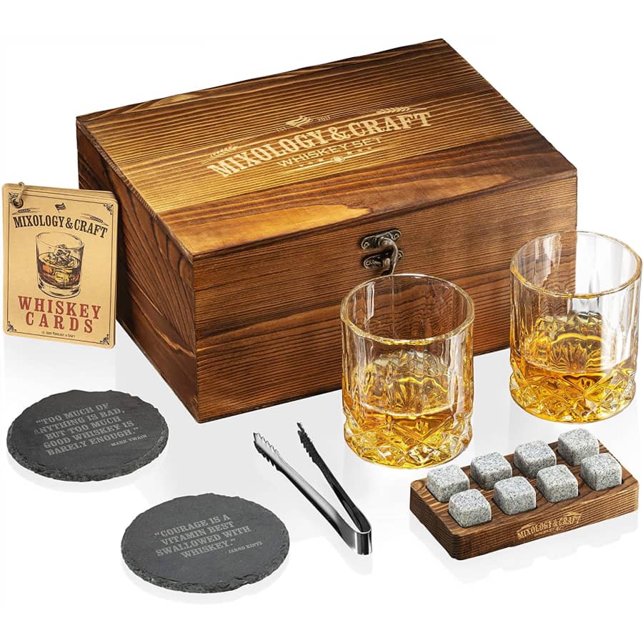 Mixology Whiskey Glass and Stones Gift Set for $28
