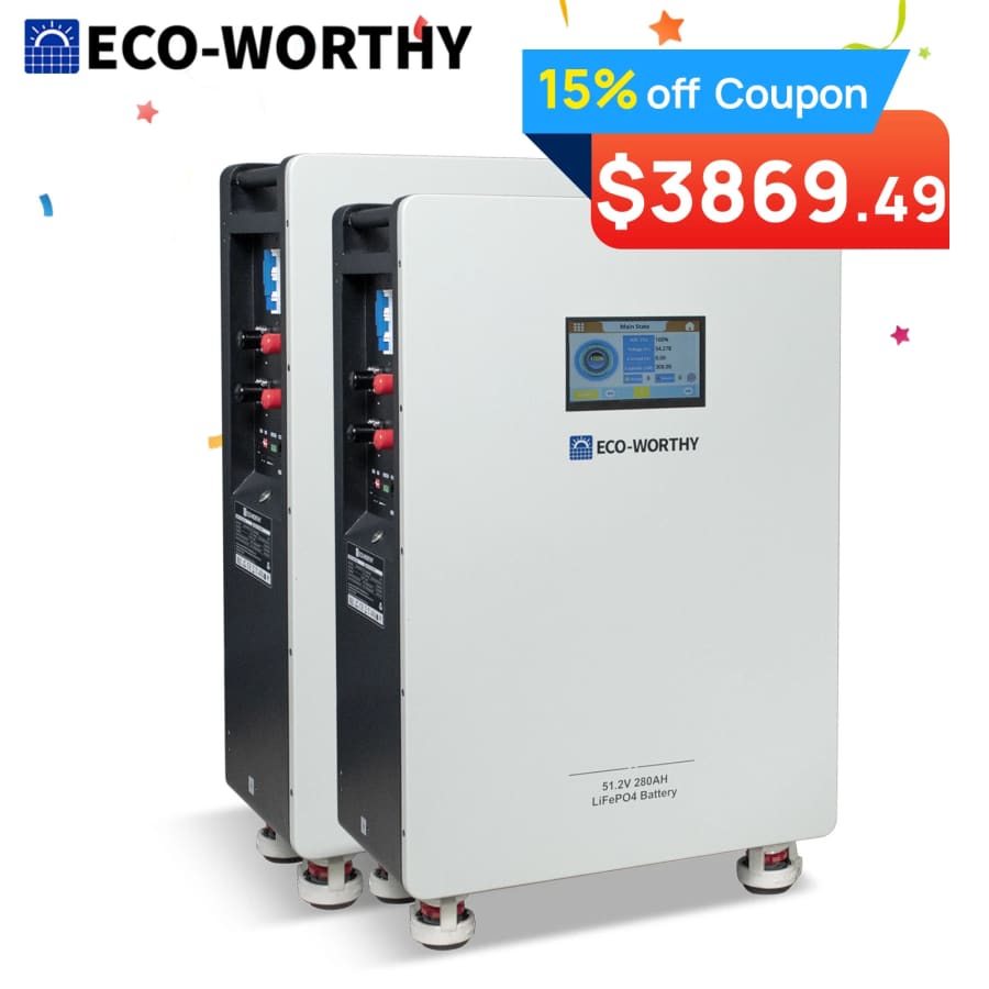 Eco-Worthy 48V 280AH LiFePO4 Vertical Standing Backup Battery 2-Pack for $3,869 Eco-Worthy 48V 280AH LiFePO4 Vertical Standing Backup Battery 2-Pack for $3,869