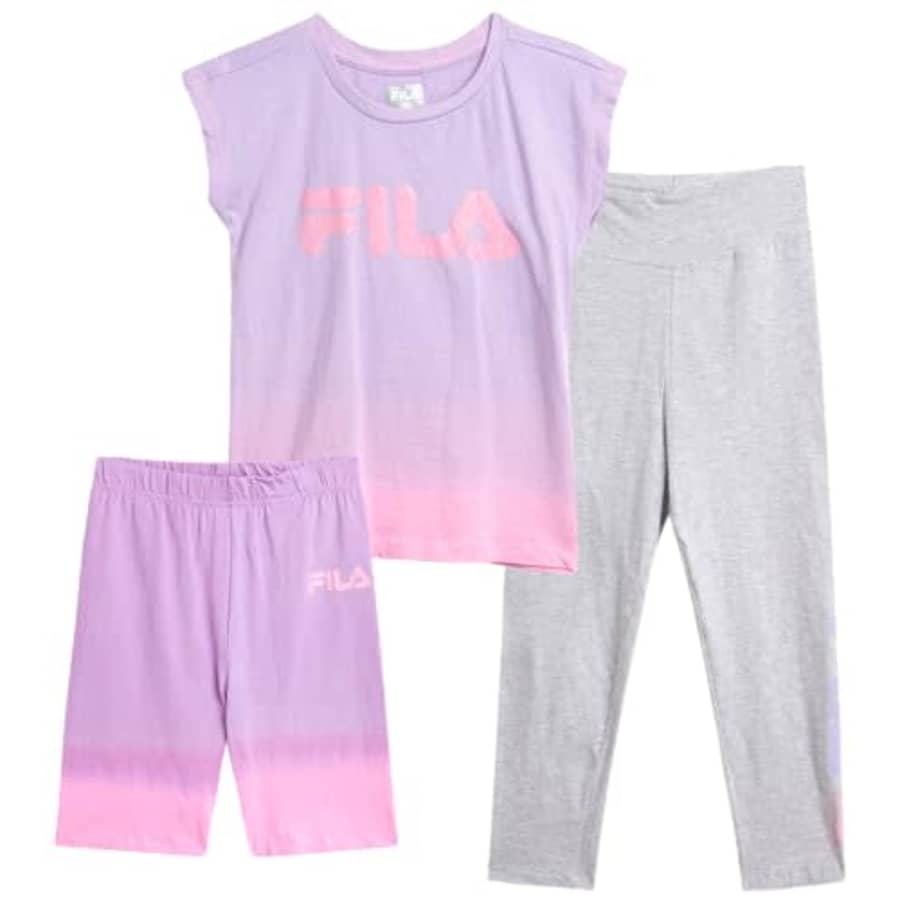 Fila Girls' Active Leggings Set - 3 Piece Performance T-Shirt, Yoga Pants, and Bike Shorts - for $20