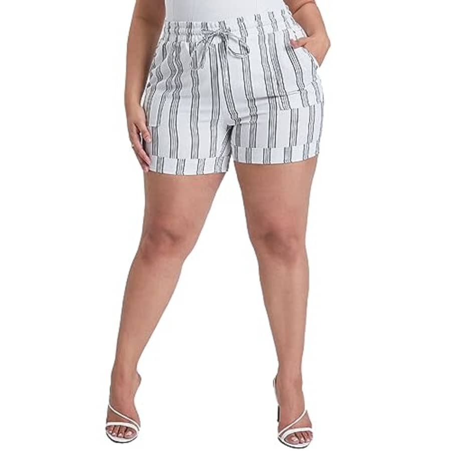 YMI Women's Plus Size Drawstring Waistband Linen Shorts, Cream Stripe, 2X for $24