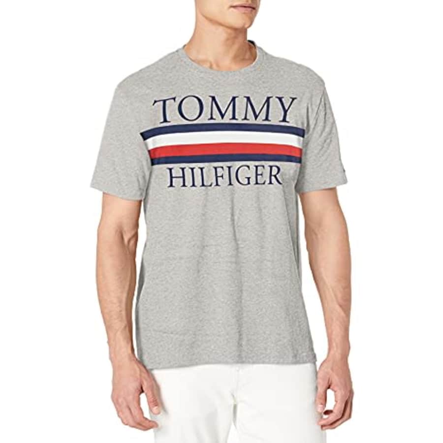 Tommy Hilfiger Men's Graphic Stripe T Shirt, Grey Heather, S for $17