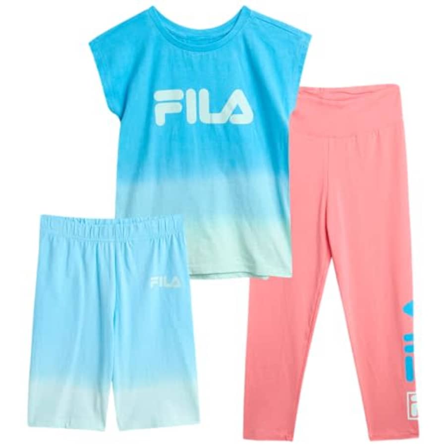 Fila Girls' Active Leggings Set - 3 Piece Performance T-Shirt, Yoga Pants, and Bike Shorts - for $20