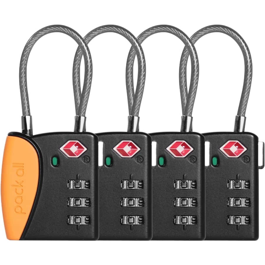 pack all TSA-Approved 3-Digit Cable Luggage Lock 4-Pack for $13 pack all TSA-Approved 3-Digit Cable Luggage Lock 4-Pack for $13