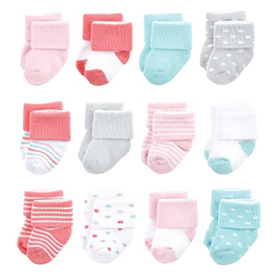 Luvable Friends Unisex Baby Newborn and Baby Terry Socks, Coral Dots, 6-12 Months for $13