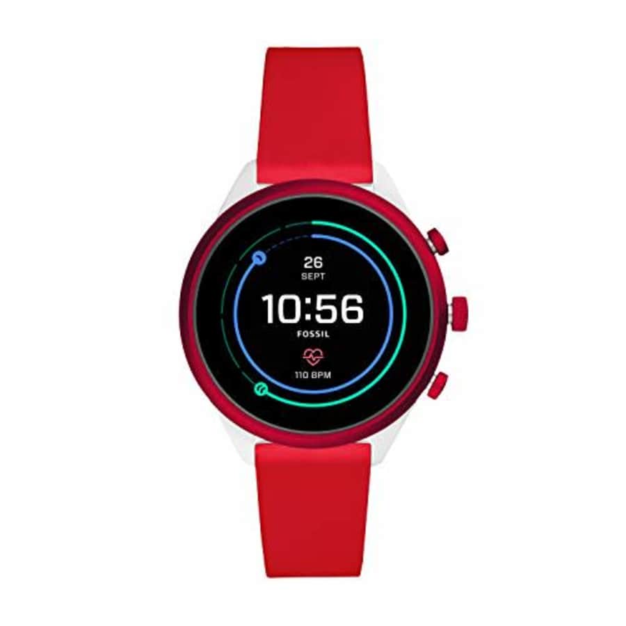 Fossil Women's Sport Heart Rate Metal and Silicone Touchscreen Smartwatch, Color: White, Red for $183