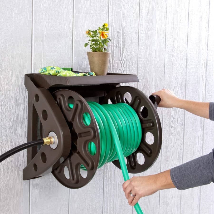 Liberty Basics Wall-Mounted Hose Reel w/ Shelf for $62