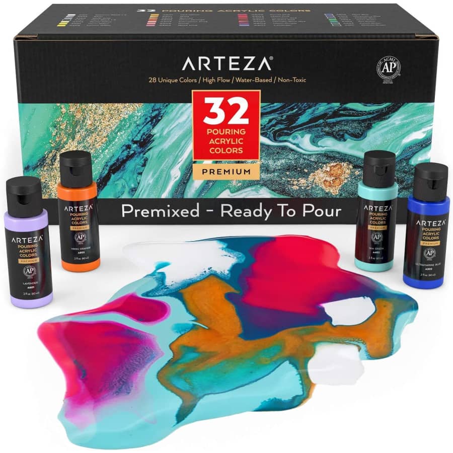 Arteza Acrylic Pouring Paint 2-oz. Bottle 32-Piece Set for $45 Arteza Acrylic Pouring Paint 2-oz. Bottle 32-Piece Set for $45
