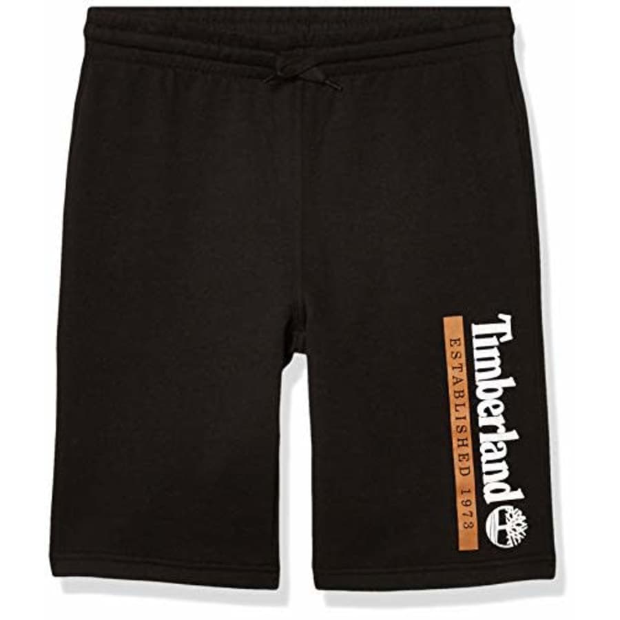 Timberland Boys' Drawstring Logo Knit Shorts, Black, Large (6) for $18