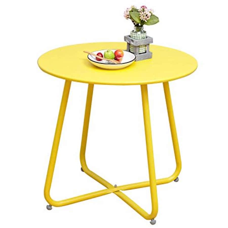 Grand Patio Steel Patio Side Table, Weather Resistant Outdoor Round End Table, Yellow for $38