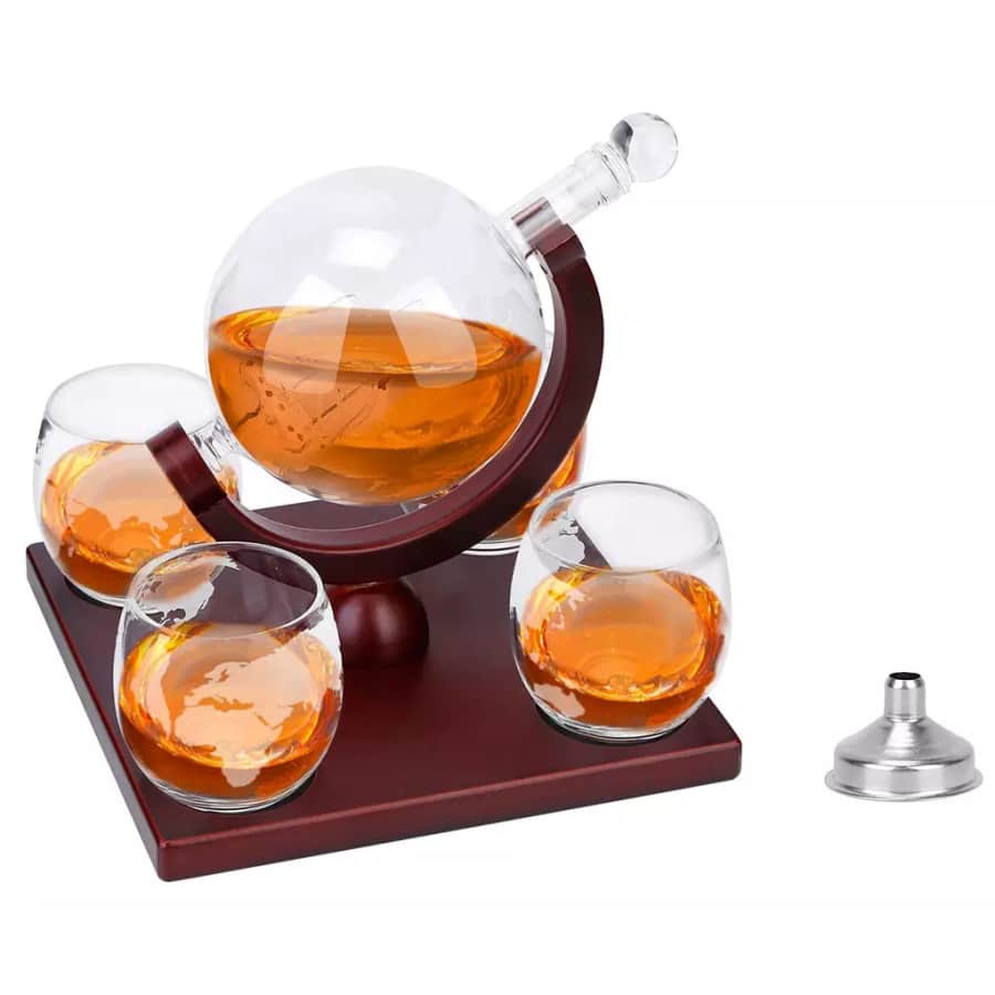 iMounTEK Whiskey Globe Decanter Set for $35