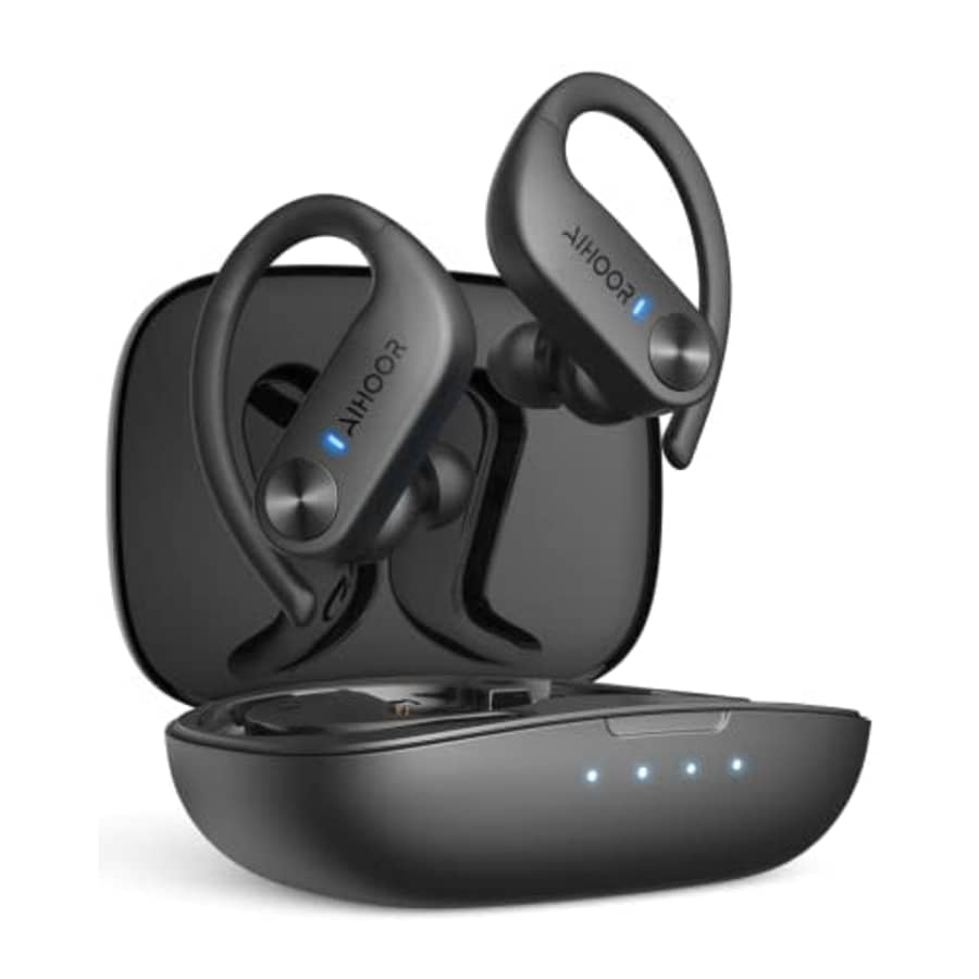 AIHOOR Wireless Earbuds with Earhooks for Sport, iOS & Android Phone, IPX5 Waterproof Bluetooth 5.0 for $25