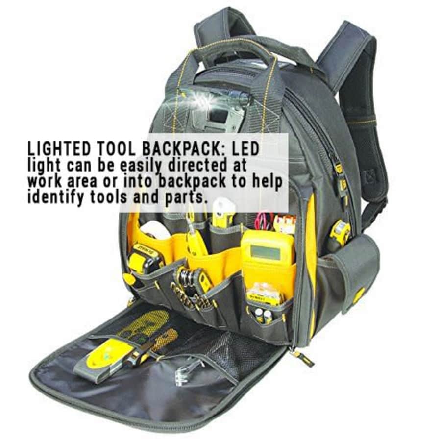 Custom LeatherCraft DEWALT DGL523 Lighted Tool Backpack Bag, 57-Pockets for $140 Custom LeatherCraft DEWALT DGL523 Lighted Tool Backpack Bag, 57-Pockets for $140