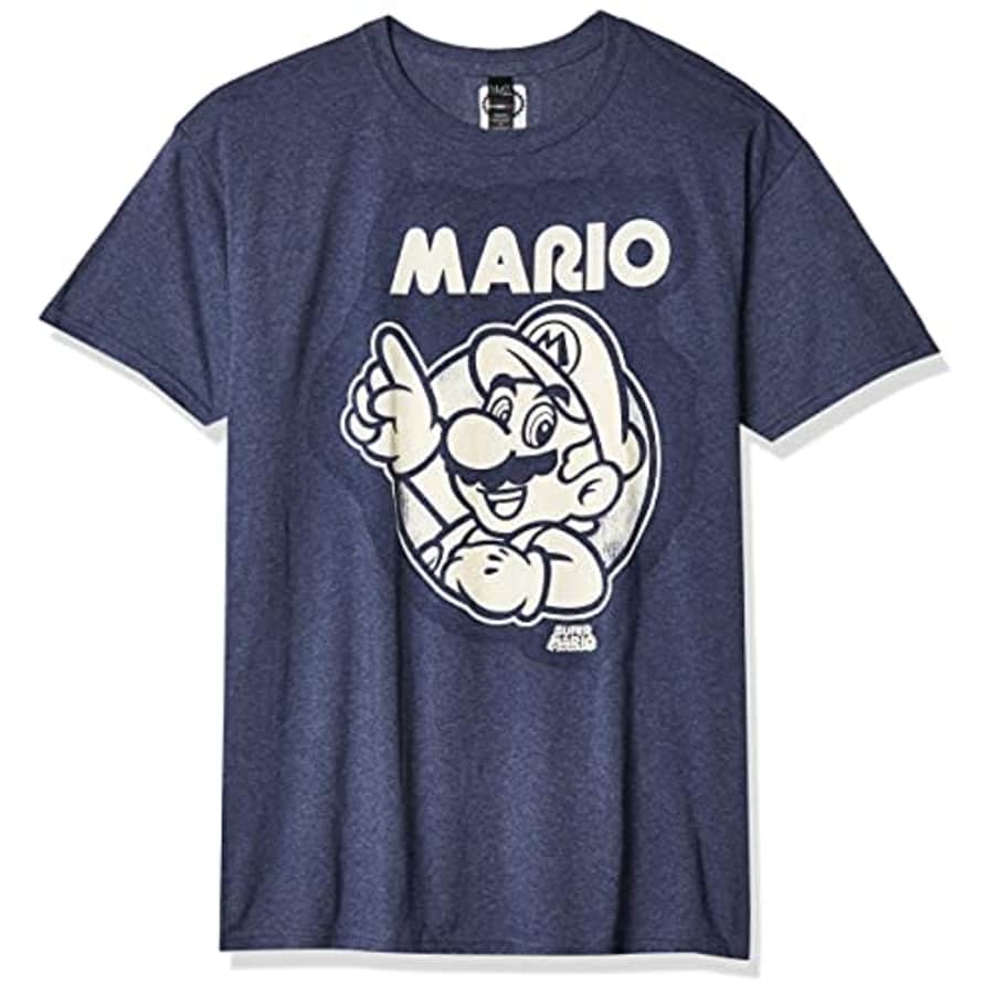 Nintendo Men's So Mario T-Shirt, Premium Navy Heather, X-Large for $16