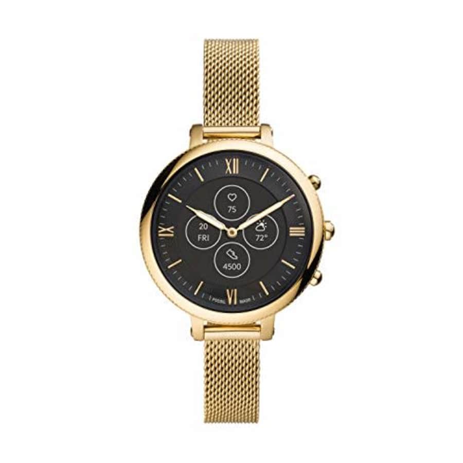 Fossil Women's Monroe Stainless Steel Mesh Hybrid HR Smartwatch, Color: Gold (Model: FTW7038) for $239