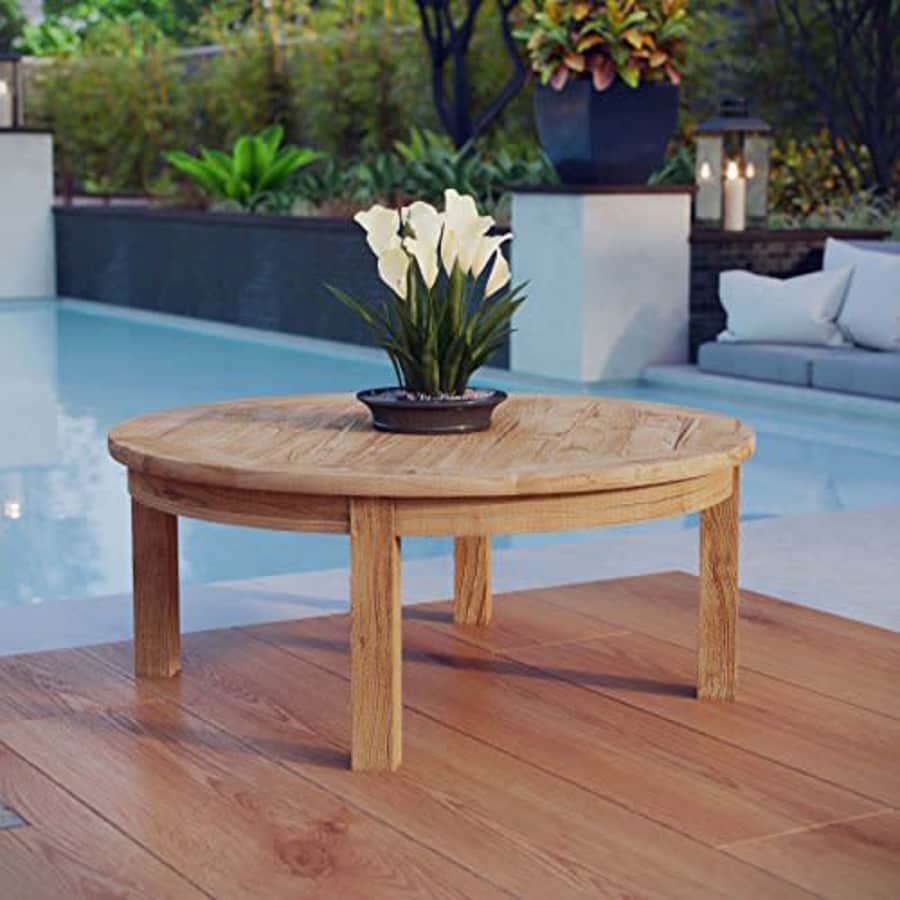 Modway Marina Teak Wood Outdoor Patio Round Coffee Table in Natural for $302