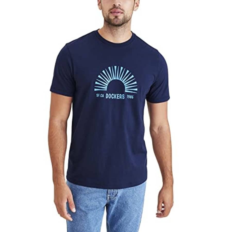 Dockers Men's Slim Fit Short Sleeve Graphic Tee Shirt, (New) Navy Blazer-Sun Surf, Medium for $10