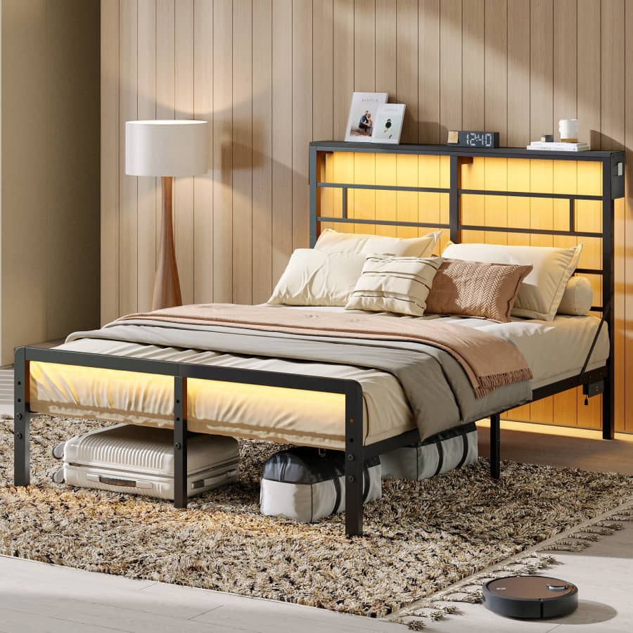 Bestier Queen Platform Bed Frame w/ LED Headboard for $120 Bestier Queen Platform Bed Frame w/ LED Headboard for $120