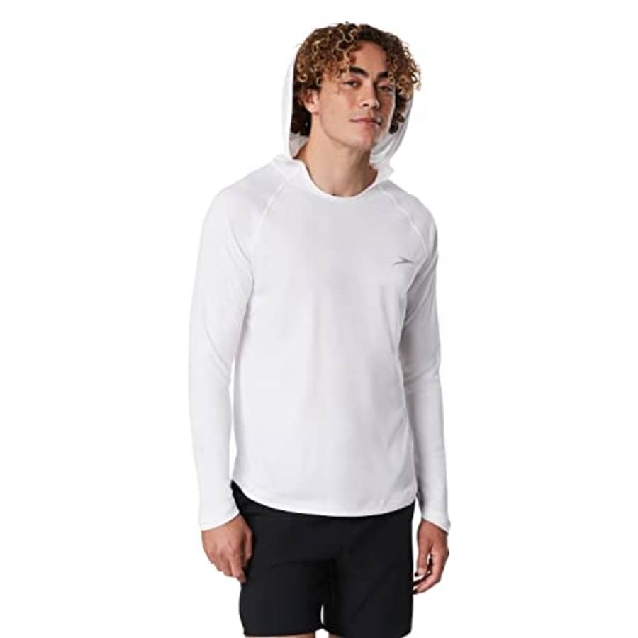 Speedo Men's Standard Uv Swim Shirt Long Sleeve Fitness Rashguard, Hooded White, Medium for $32 Speedo Men's Standard Uv Swim Shirt Long Sleeve Fitness Rashguard, Hooded White, Medium for $32