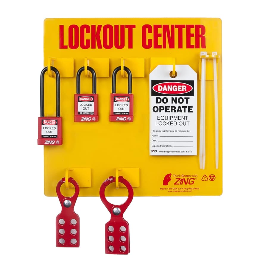 Zing Green Products RecycLockout 3-Padlock Lockout Tagout Board Station for $46