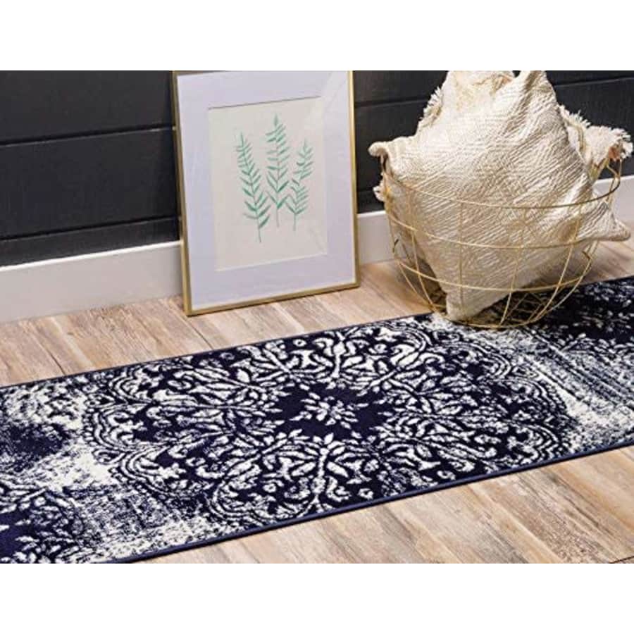 Unique Loom Sofia Collection Traditional Vintage Runner Rug, 2' x 9' 10", Navy Blue/Ivory for $53