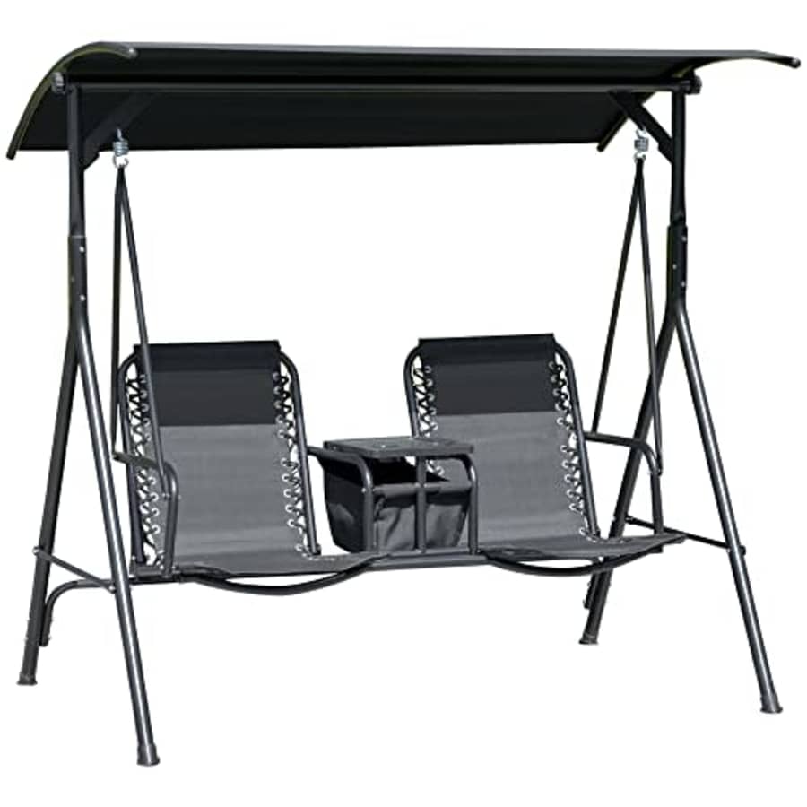 Outsunny 2 Person Porch Swing with Canopy, Covered Patio Swing with Pivot Storage Table, Cup for $190 Outsunny 2 Person Porch Swing with Canopy, Covered Patio Swing with Pivot Storage Table, Cup for $190