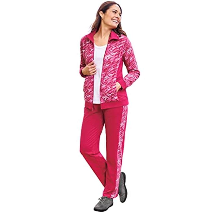 AmeriMark Womens Activewear Pant Set Zipper Jacket Pockets and Pull On Pants Currant Large for $27