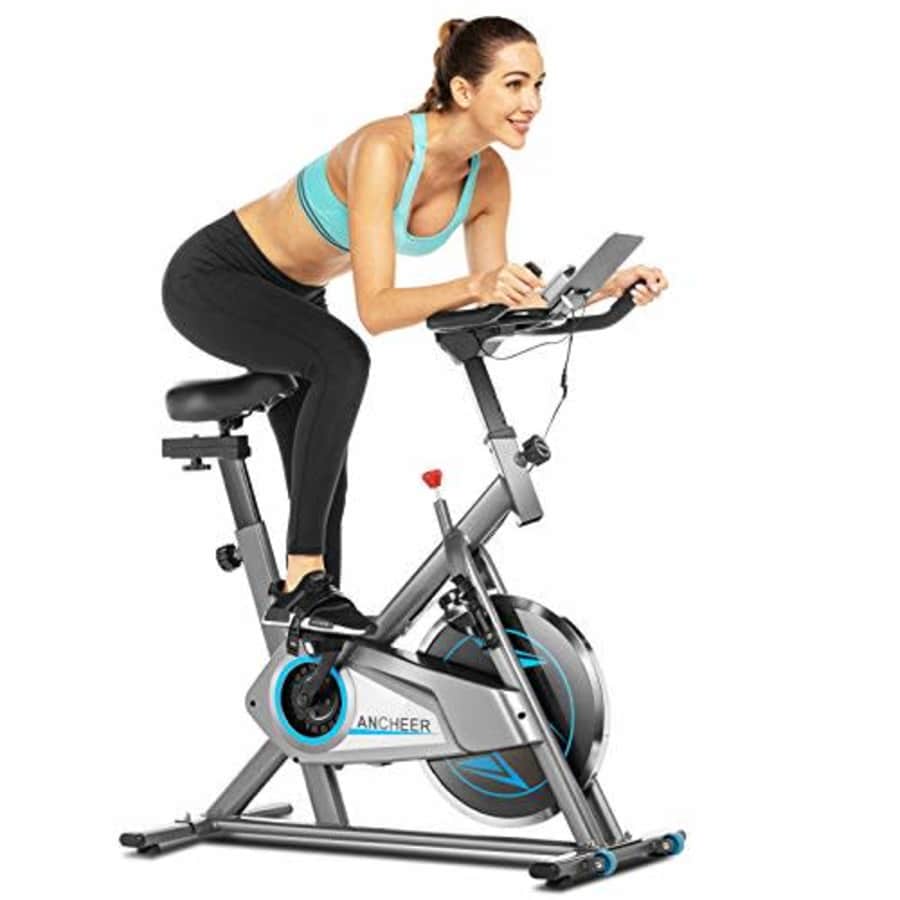 ANCHEER Stationary Exercise Bike, Indoor Cycling Bike Belt Drive with APP Connection, Adjustable for $322