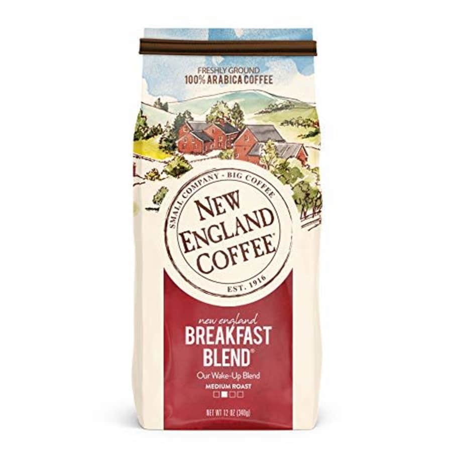New England Coffee New England Breakfast Blend, Medium Roast Ground Coffee, 12 Ounce (1 Count) Bag for $5 New England Coffee New England Breakfast Blend, Medium Roast Ground Coffee, 12 Ounce (1 Count) Bag for $5
