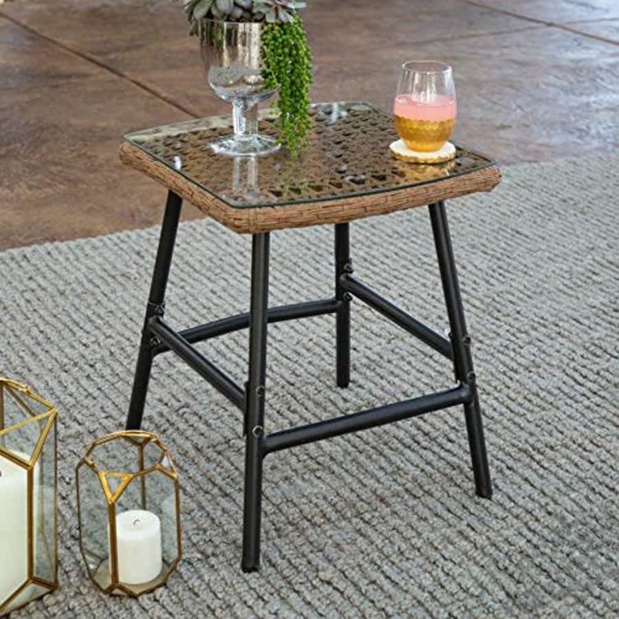 Walker Edison Estrella Modern Rattan Patio Accent Table with Glass Top, 18 Inch, Natural for $89 Walker Edison Estrella Modern Rattan Patio Accent Table with Glass Top, 18 Inch, Natural for $89