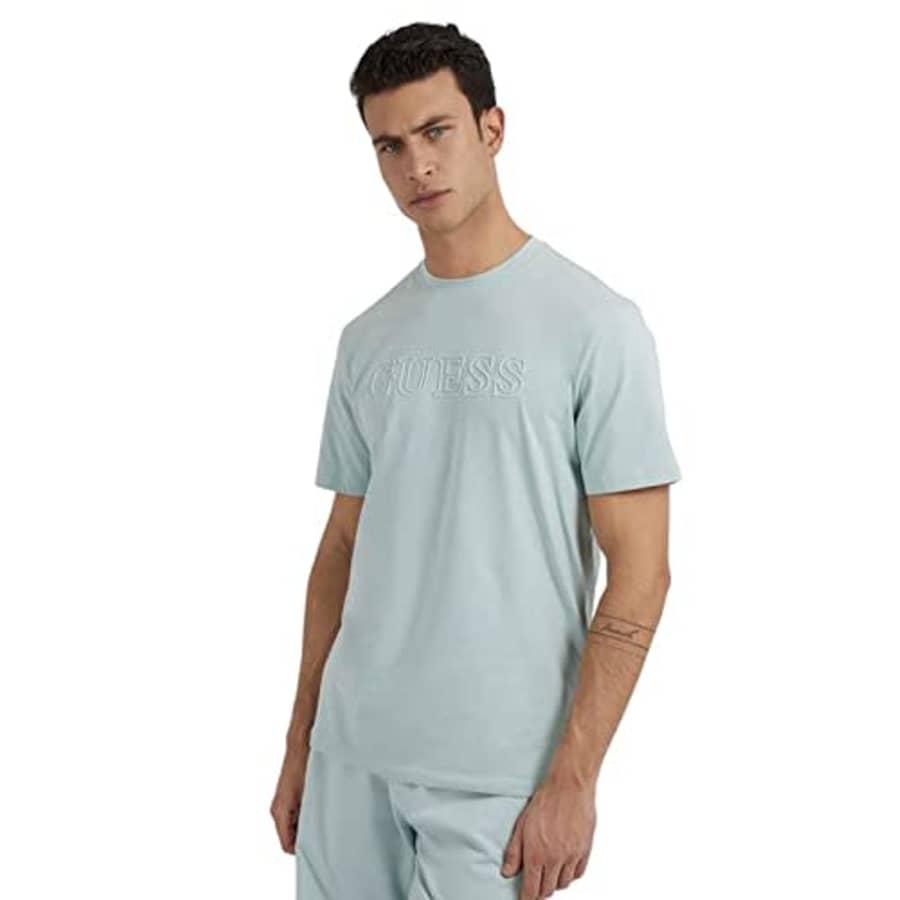 GUESS Men's Short Sleeve Alphy T-Shirt, Seafoam Mist for $24